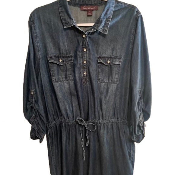 Gloria Vanderbilt Blue Long Sleeve Shirt Dress - Picture 1 of 7